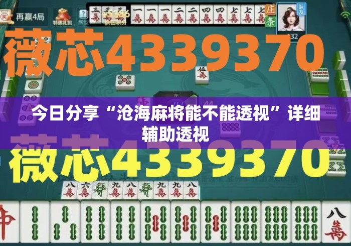 今日分享“沧海麻将能不能透视”详细辅助透视