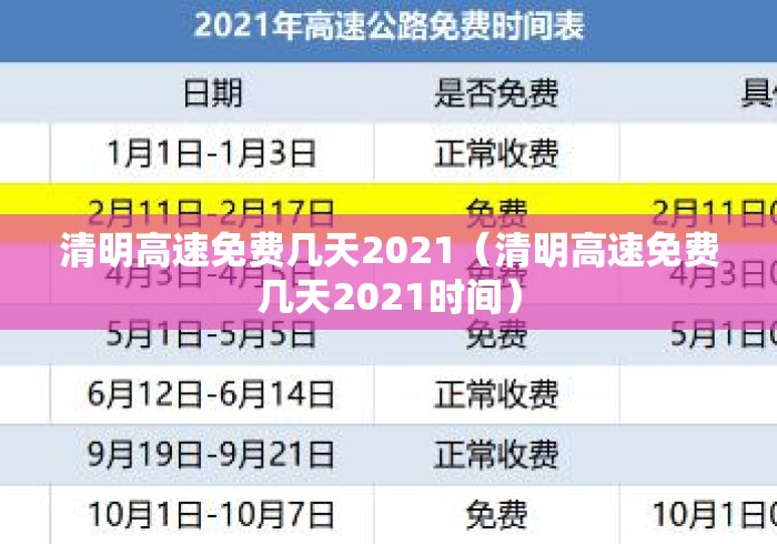 清明高速免费几天2021(清明高速免费几天2021时间) 清明高速免费几天2021(清明高速免费几天2021时间)