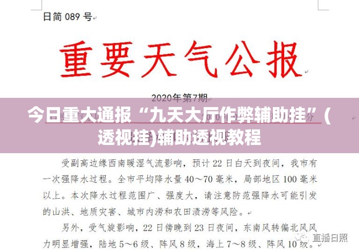 今日重大通报“九天大厅作弊辅助挂”(透视挂)辅助透视教程