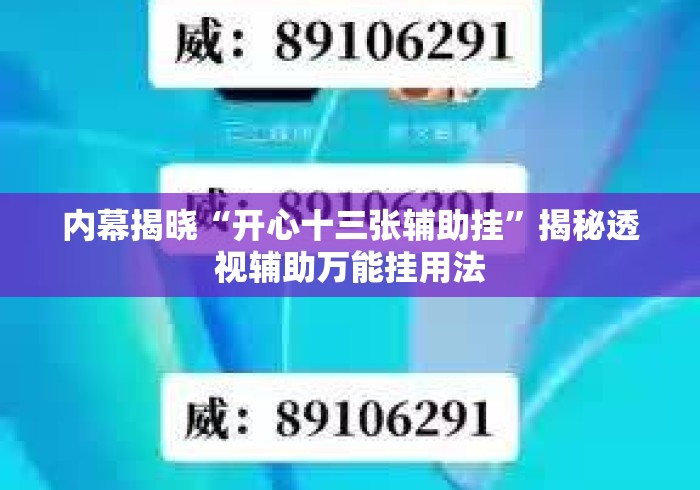 内幕揭晓“开心十三张辅助挂”揭秘透视辅助万能挂用法