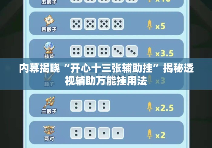 内幕揭晓“开心十三张辅助挂”揭秘透视辅助万能挂用法