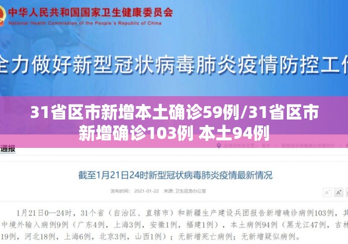 31省区市新增本土确诊59例/31省区市新增确诊103例 本土94例