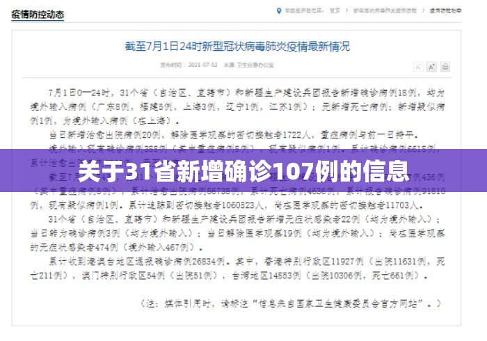 关于31省新增确诊107例的信息