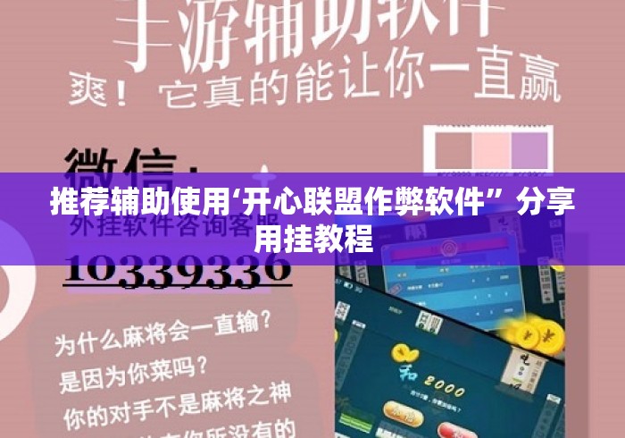 推荐辅助使用‘开心联盟作弊软件”分享用挂教程