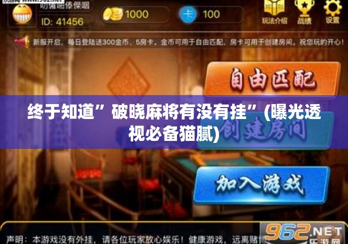 终于知道”破晓麻将有没有挂”(曝光透视必备猫腻)