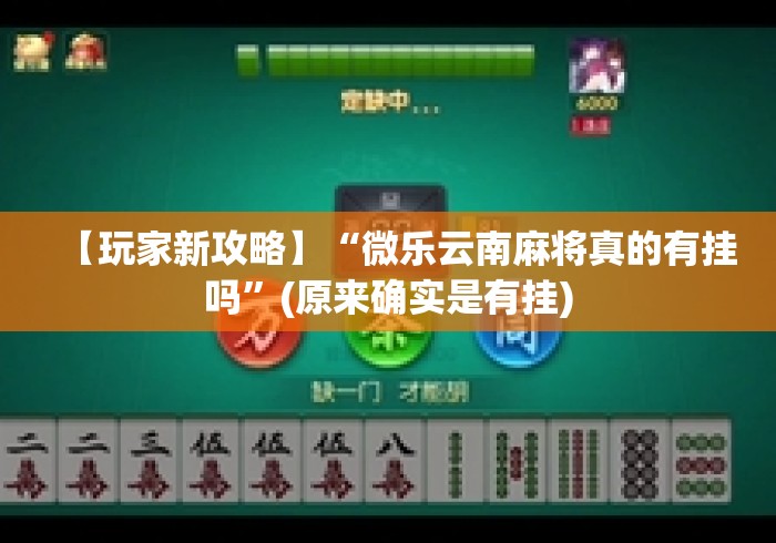 【玩家新攻略】“微乐云南麻将真的有挂吗”(原来确实是有挂)
