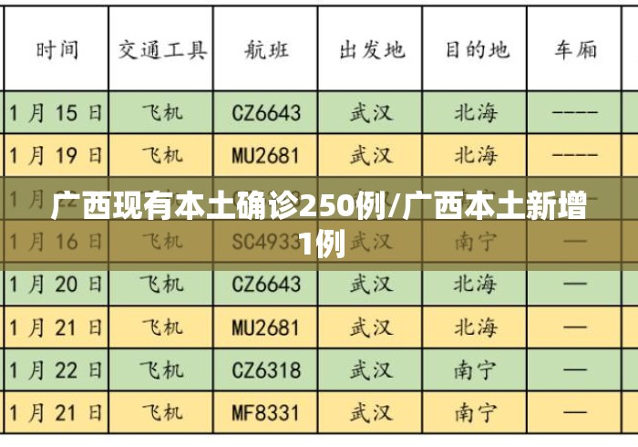 广西现有本土确诊250例/广西本土新增1例 广西现有本土确诊250例/广西本土新增1例