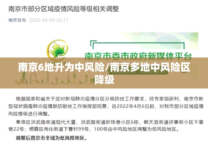 南京6地升为中风险/南京多地中风险区降级