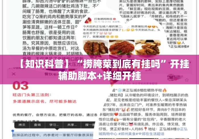 【知识科普】“捞腌菜到底有挂吗”开挂辅助脚本+详细开挂