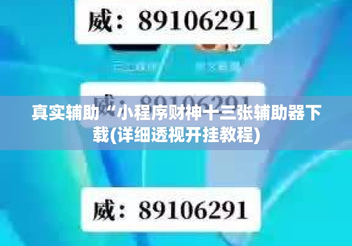 真实辅助“小程序财神十三张辅助器下载(详细透视开挂教程)