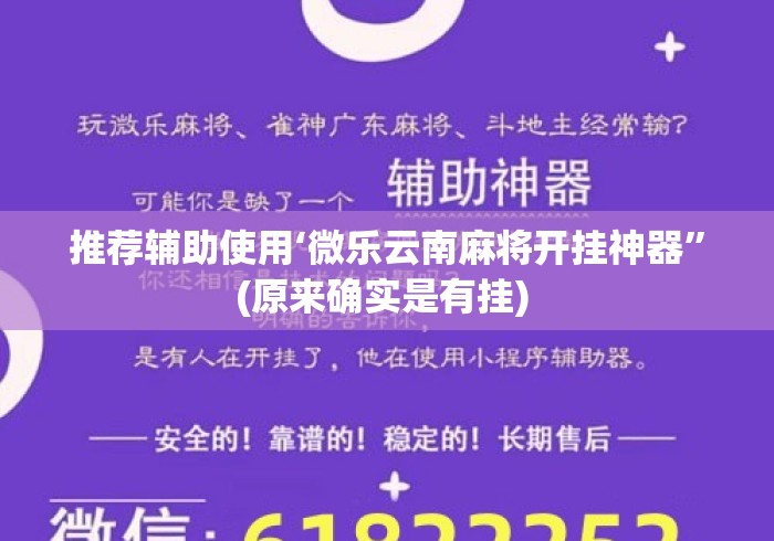 推荐辅助使用‘微乐云南麻将开挂神器”(原来确实是有挂) 