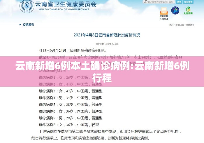 云南新增6例本土确诊病例:云南新增6例行程