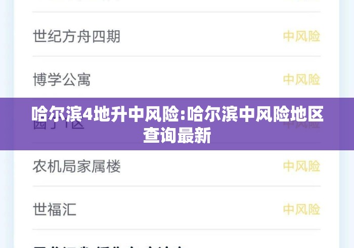 哈尔滨4地升中风险:哈尔滨中风险地区查询最新 哈尔滨4地升中风险:哈尔滨中风险地区查询最新