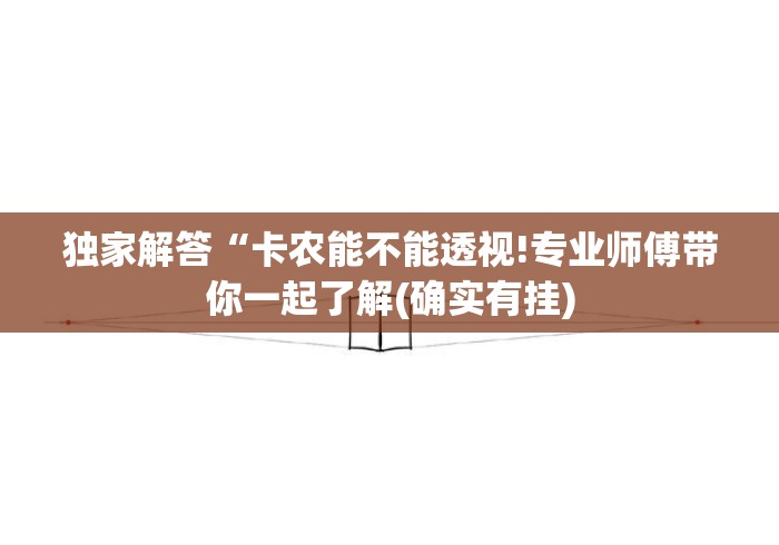 独家解答“卡农能不能透视!专业师傅带你一起了解(确实有挂)