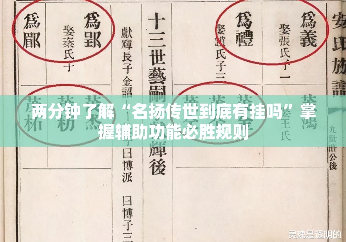两分钟了解“名扬传世到底有挂吗”掌握辅助功能必胜规则