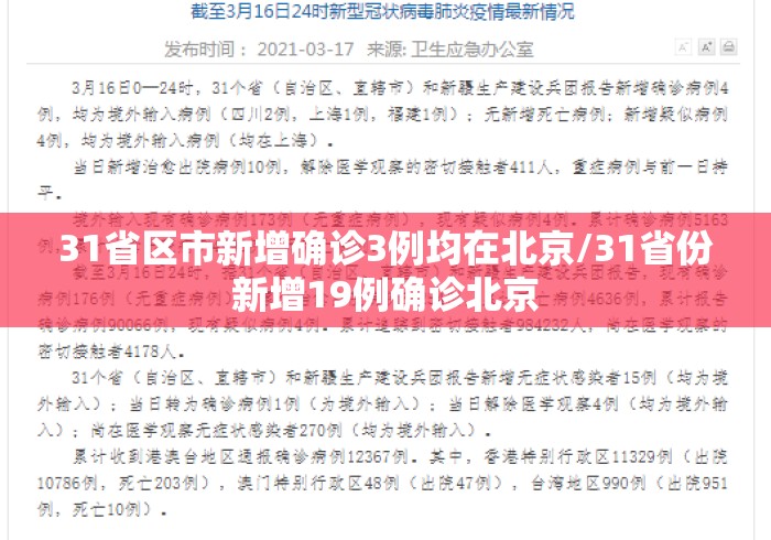 31省区市新增确诊3例均在北京/31省份新增19例确诊北京 31省区市新增确诊3例均在北京/31省份新增19例确诊北京