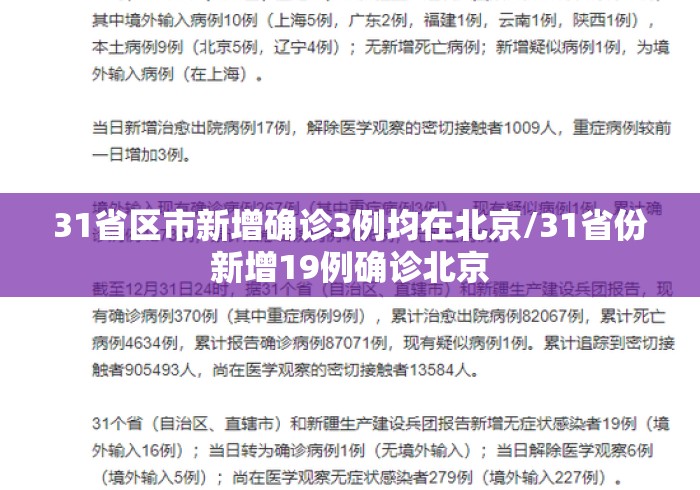 31省区市新增确诊3例均在北京/31省份新增19例确诊北京 31省区市新增确诊3例均在北京/31省份新增19例确诊北京