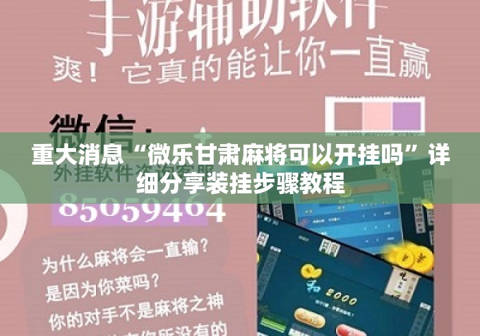 重大消息“微乐甘肃麻将可以开挂吗”详细分享装挂步骤教程