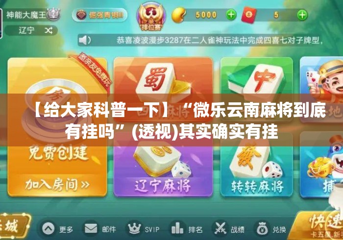 【给大家科普一下】“微乐云南麻将到底有挂吗”(透视)其实确实有挂