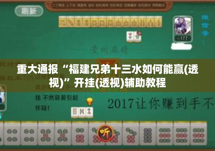 重大通报“福建兄弟十三水如何能赢(透视)”开挂(透视)辅助教程