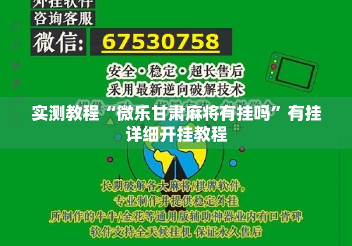 实测教程“微乐甘肃麻将有挂吗”有挂详细开挂教程