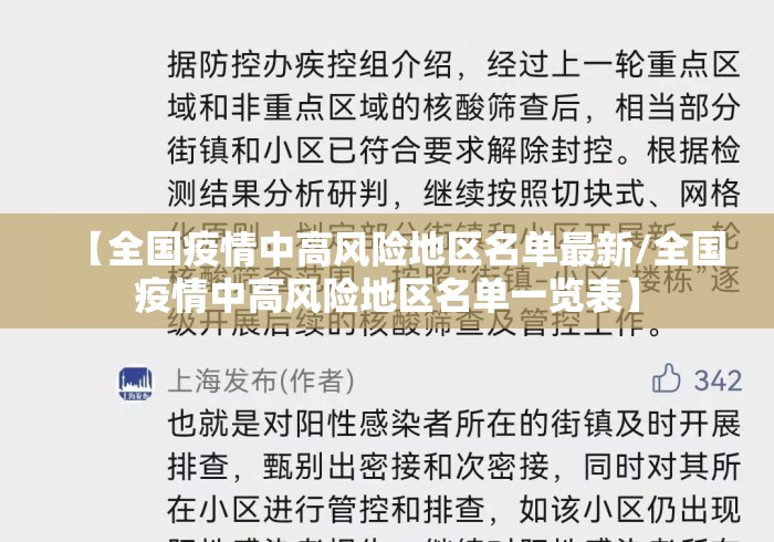 【全国疫情中高风险地区名单最新/全国疫情中高风险地区名单一览表】