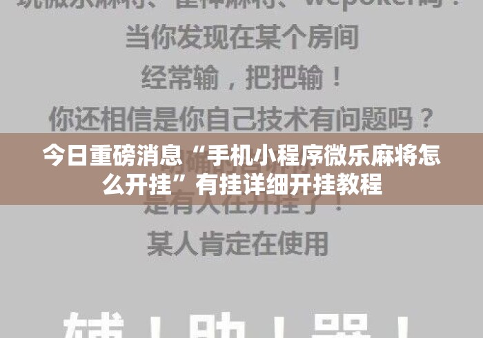 今日重磅消息“手机小程序微乐麻将怎么开挂”有挂详细开挂教程