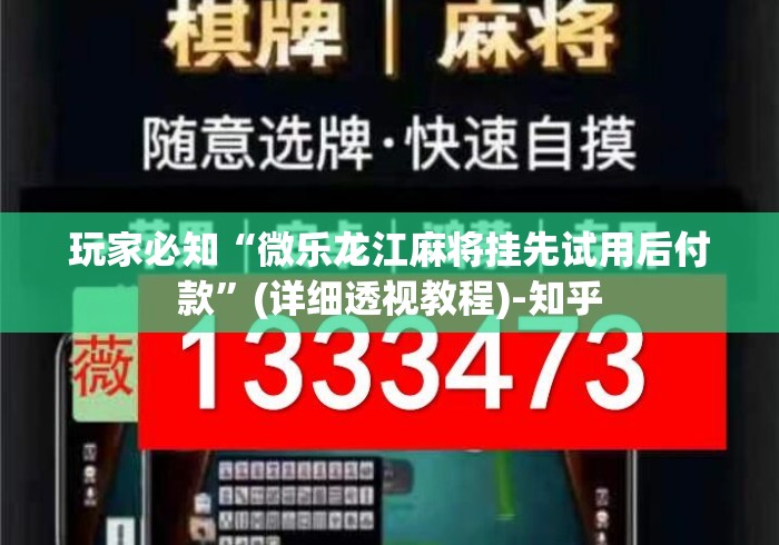 玩家必知“微乐龙江麻将挂先试用后付款	”(详细透视教程)-知乎