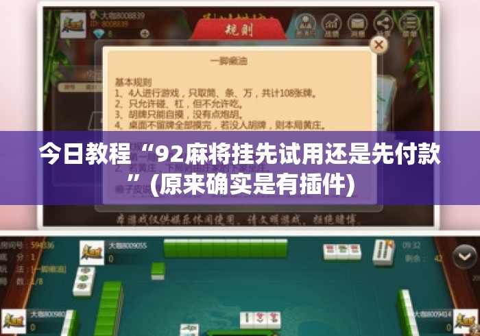 今日教程“92麻将挂先试用还是先付款”(原来确实是有插件)