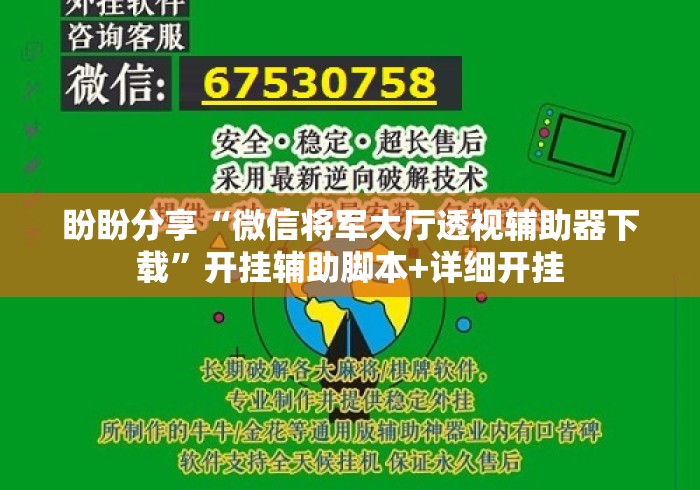 盼盼分享“微信将军大厅透视辅助器下载	”开挂辅助脚本+详细开挂