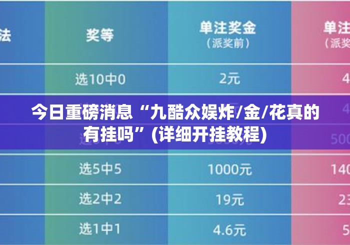今日重磅消息“九酷众娱炸/金/花真的有挂吗”(详细开挂教程)