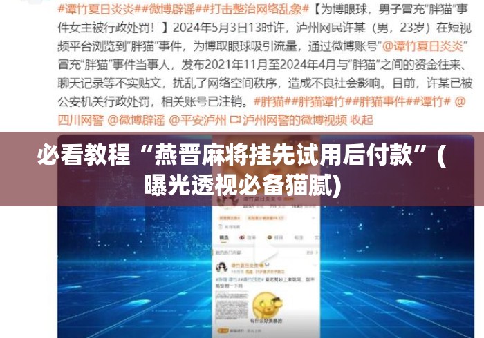 必看教程“燕晋麻将挂先试用后付款”(曝光透视必备猫腻)