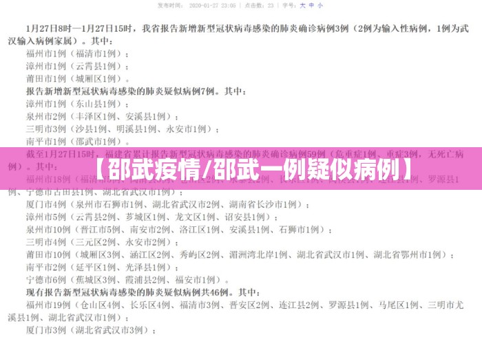 【邵武疫情/邵武一例疑似病例】 【邵武疫情/邵武一例疑似病例】