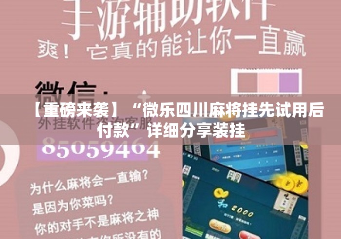 【重磅来袭】“微乐四川麻将挂先试用后付款”详细分享装挂