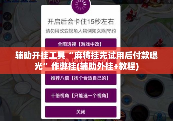 辅助开挂工具“麻将挂先试用后付款曝光	”作弊挂(辅助外挂+教程)