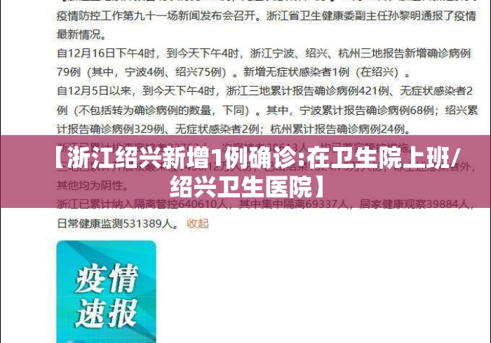 【浙江绍兴新增1例确诊:在卫生院上班/绍兴卫生医院】 【浙江绍兴新增1例确诊:在卫生院上班/绍兴卫生医院】