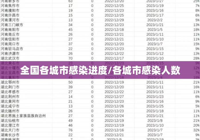 全国各城市感染进度/各城市感染人数 全国各城市感染进度/各城市感染人数