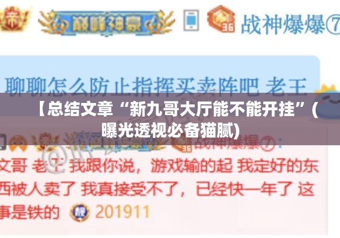 【总结文章“新九哥大厅能不能开挂”(曝光透视必备猫腻)
