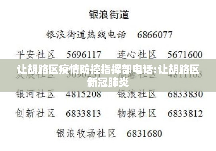 让胡路区疫情防控指挥部电话:让胡路区新冠肺炎