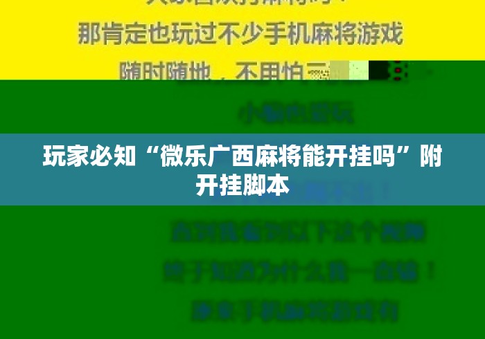 玩家必知“微乐广西麻将能开挂吗”附开挂脚本