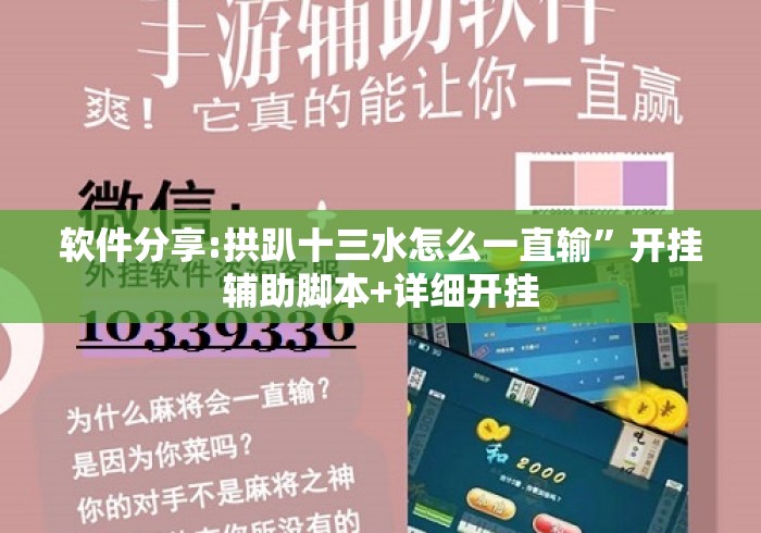 软件分享:拱趴十三水怎么一直输”开挂辅助脚本+详细开挂