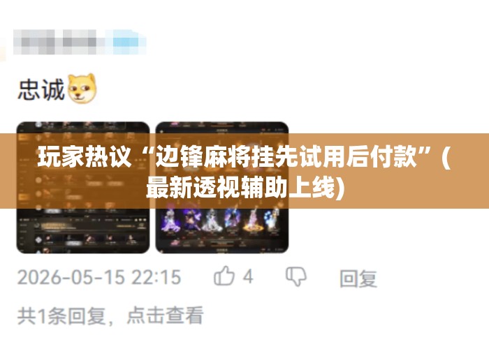 玩家热议“边锋麻将挂先试用后付款”(最新透视辅助上线)