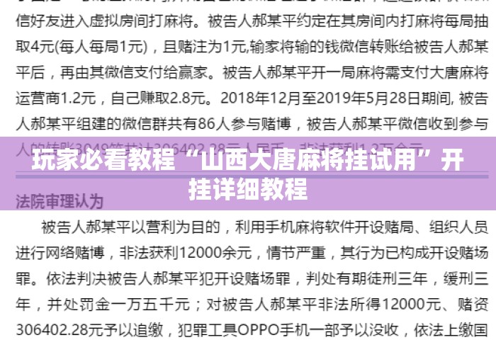 玩家必看教程“山西大唐麻将挂试用”开挂详细教程