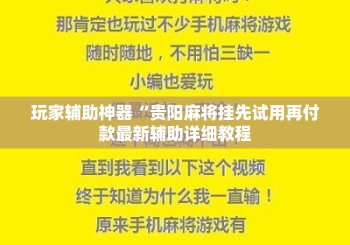 玩家辅助神器“贵阳麻将挂先试用再付款最新辅助详细教程