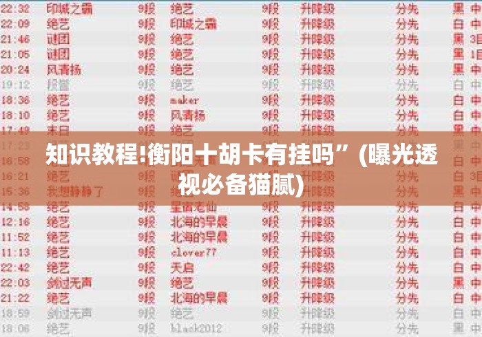 知识教程!衡阳十胡卡有挂吗”(曝光透视必备猫腻)