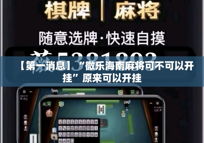 【第一消息】“微乐海南麻将可不可以开挂”原来可以开挂
