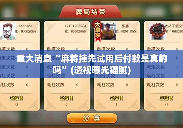重大消息“麻将挂先试用后付款是真的吗”(透视曝光猫腻)