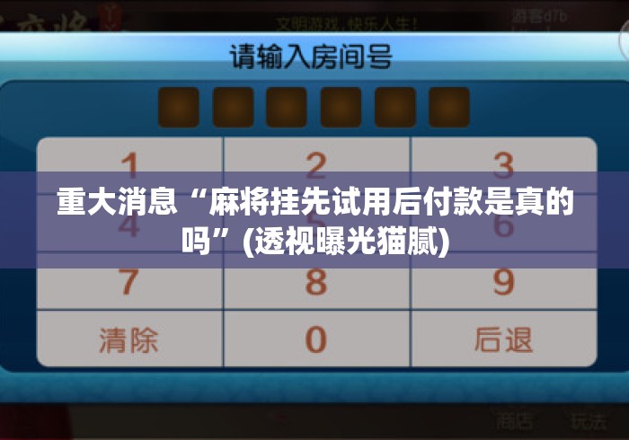重大消息“麻将挂先试用后付款是真的吗	”(透视曝光猫腻)