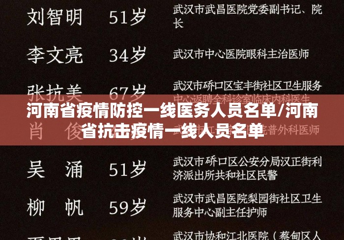 河南省疫情防控一线医务人员名单/河南省抗击疫情一线人员名单