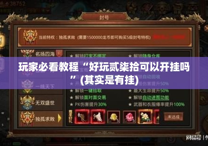 玩家必看教程“好玩贰柒拾可以开挂吗”(其实是有挂)